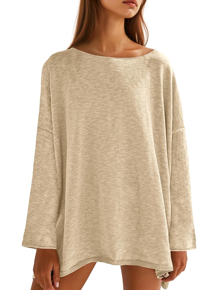 Tankaneo Womens Long Sleeve Shirts Oversized Lightweight